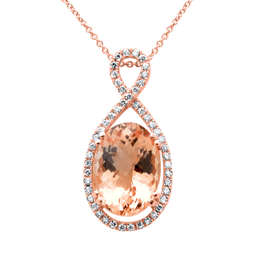 SPECIAL! 6.40ct G SI 14K Rose Gold Diamond & Oval Morganite Gemstone Pendant Necklace 16" Long Chain