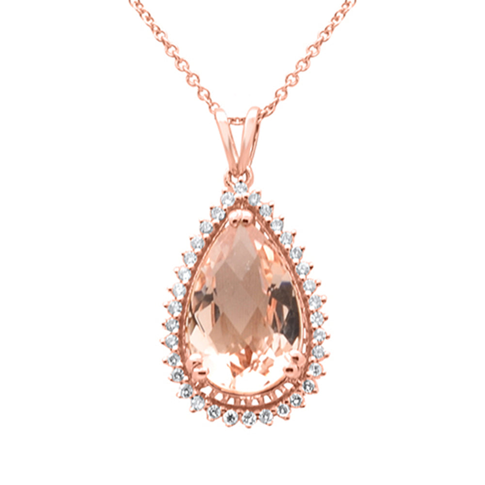 SPECIAL! 3.33ct G SI 14K Rose Gold Diamond & Pear Shape Morganite Gemstone Pendant Necklace 16" Long Chain