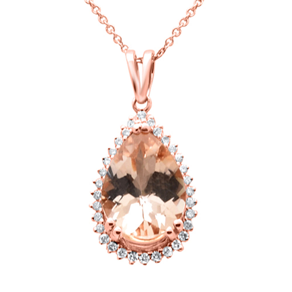 SPECIAL! 3.42ct G SI 14K Rose Gold Diamond & Pear Shape Morganite Gemstone Pendant Necklace 16" Long Chain