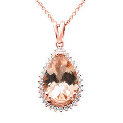 SPECIAL! 3.42ct G SI 14K Rose Gold Diamond & Pear Shape Morganite Gemstone Pendant Necklace 16" Long Chain