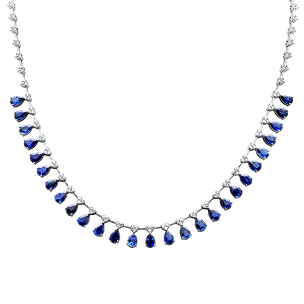 SPECIAL! 12.60ct G SI 14K White Gold Diamond & Blue Sapphire Gemstone Pendant Necklace 16+2" Long