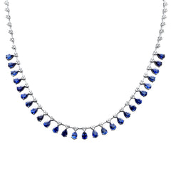 SPECIAL! 12.60ct G SI 14K White Gold Diamond & Blue Sapphire Gemstone Pendant Necklace 16+2" Long