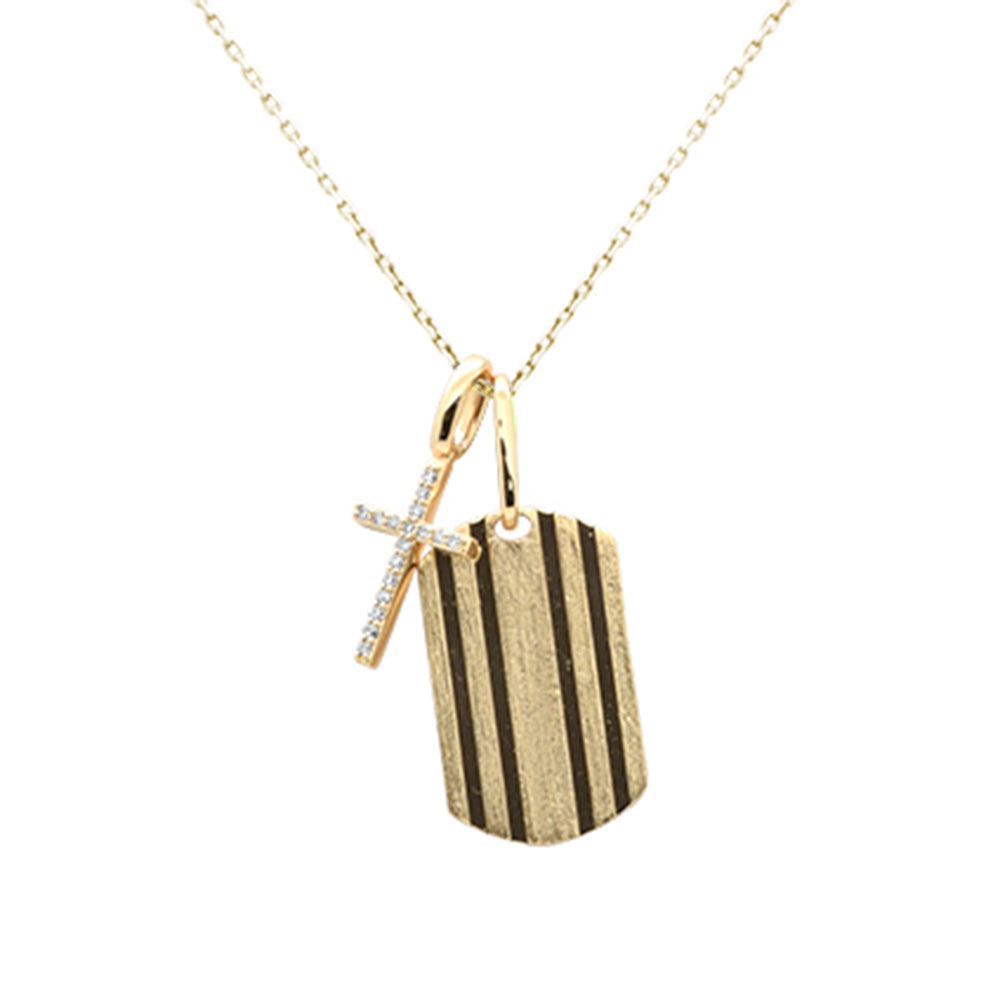 SPECIAL!.07ct G SI 14K Yellow Gold Diamond Dog Tag Medallion Charm Pendant Necklace 18" Long