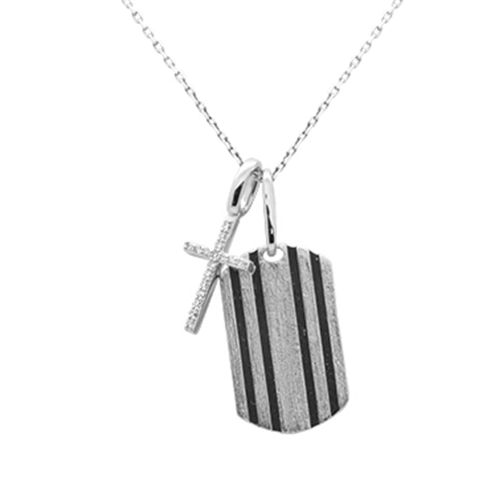 SPECIAL!.07ct G SI 14K White Gold Diamond Medallion Dog Tag Charm Pendant Necklace 18" Long