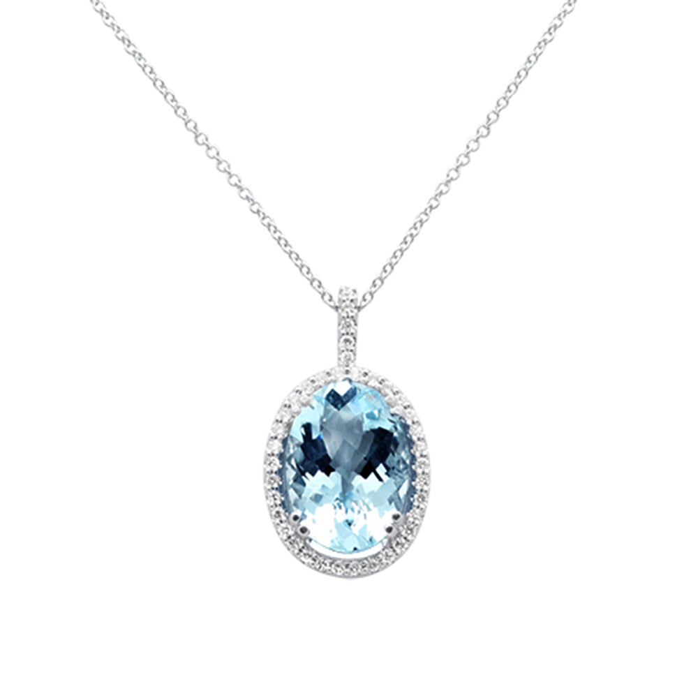 SPECIAL!5.80ct G SI 14K White Gold Diamond & Oval Shape Aquamarine Gemstone Pendant Necklace 18" Long Chain