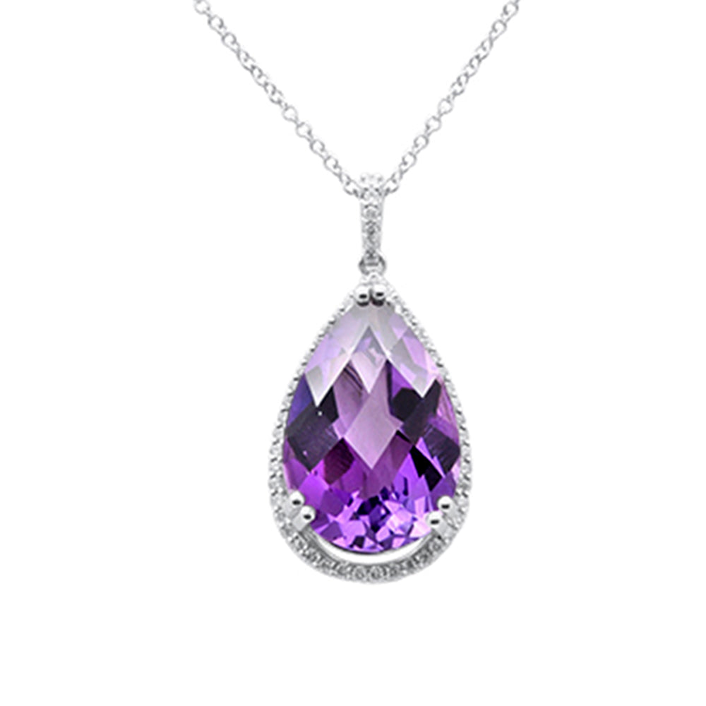 SPECIAL!8.60ct G SI 14K White Gold Diamond & Pear Shape Amethyst Gemstone Pendant Necklace 18" Long Chain