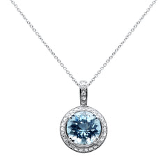 SPECIAL!3.41ct G SI 14K White Gold Diamond & Round Shape Aquamarine Gemstone Pendant Necklace 16" Long Chain