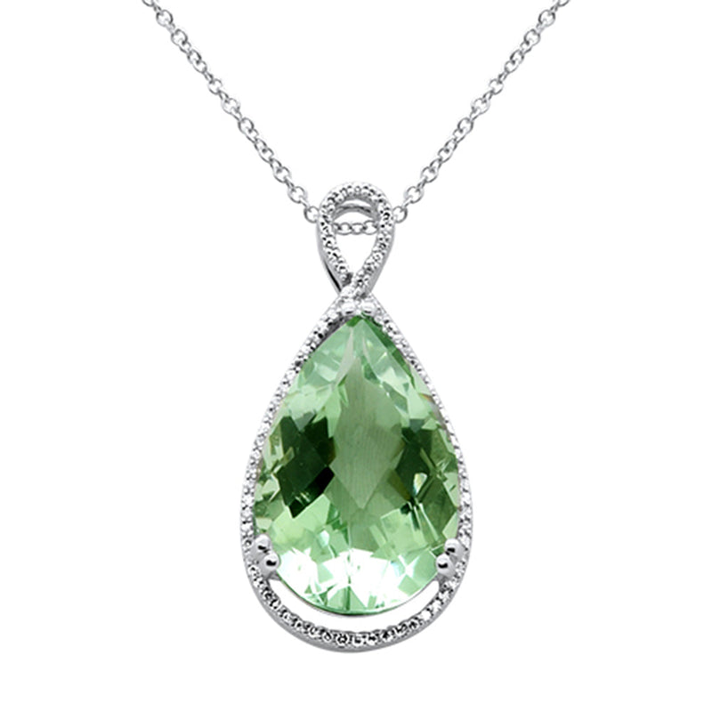 SPECIAL!9.50ct G SI 14K White Gold Diamond & Pear Shape Green Amethyst Pendant Necklace 18" Long Chain