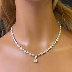 SPECIAL! 19.24ct G SI Center 1.01ct 14K White Gold Pear Shape Diamond Pendant Necklace 16" Long