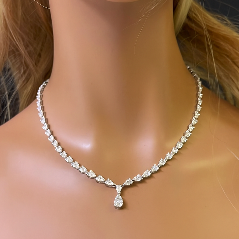 SPECIAL! 19.24ct G SI Center 1.01ct 14K White Gold Pear Shape Diamond Pendant Necklace 16" Long
