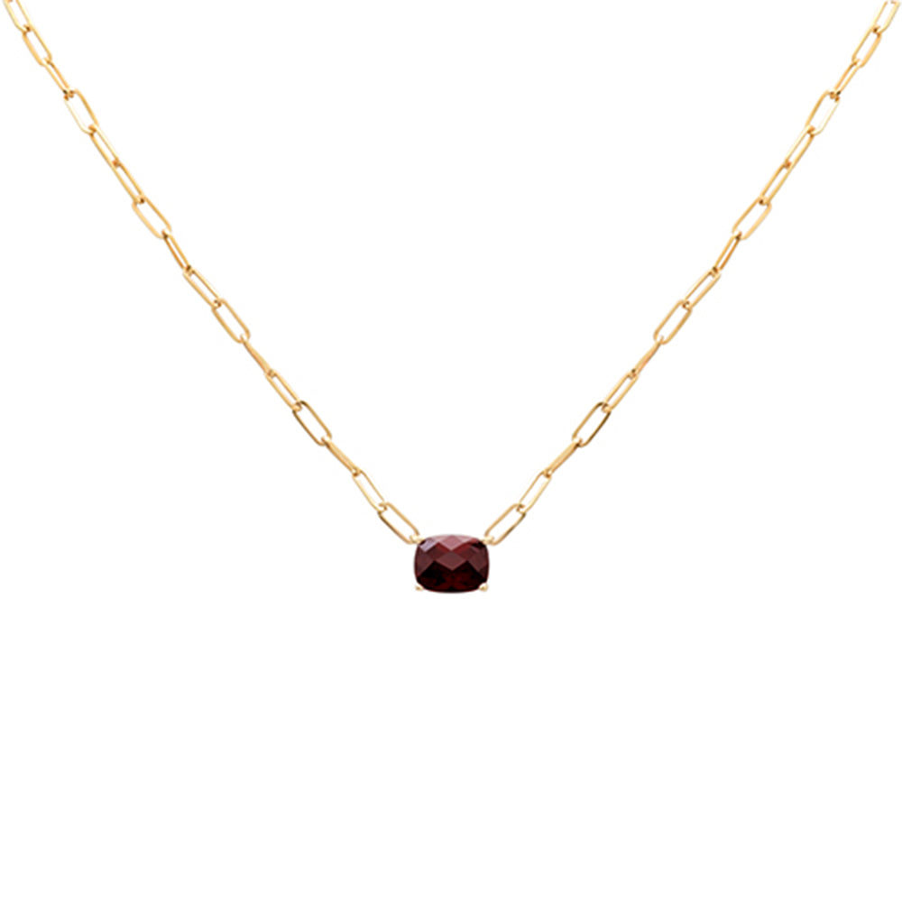 SPECIAL! 3.38ct G SI 14K Yellow Gold Garnet Gemstone Paperclip Pendant Necklace 14+2" Long
