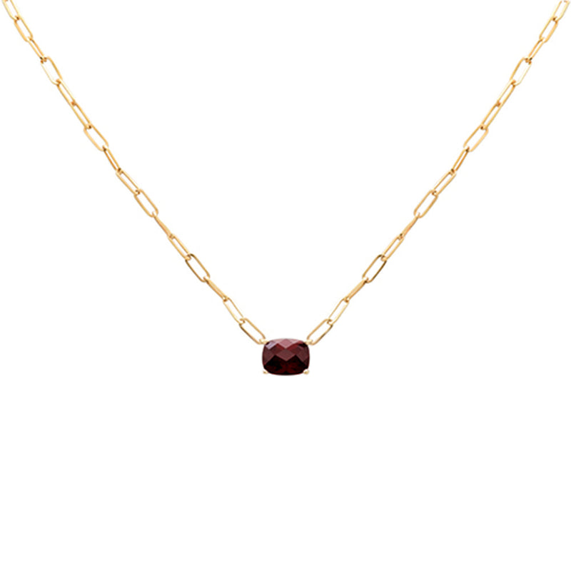 SPECIAL! 3.38ct G SI 14K Yellow Gold Garnet Gemstone Paperclip Pendant Necklace 14+2" Long