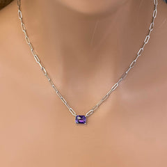 SPECIAL! 2.86ct G SI 14K White Gold Amethyst Gemstone Paperclip Pendant Necklace 14+2" Long