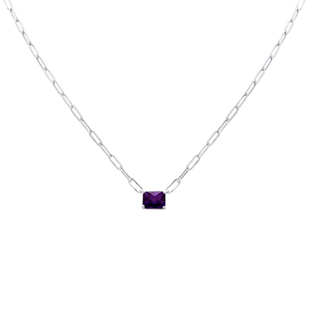 SPECIAL! 2.86ct G SI 14K White Gold Amethyst Gemstone Paperclip Pendant Necklace 14+2" Long