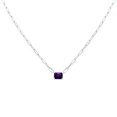 SPECIAL! 2.86ct G SI 14K White Gold Amethyst Gemstone Paperclip Pendant Necklace 14+2" Long