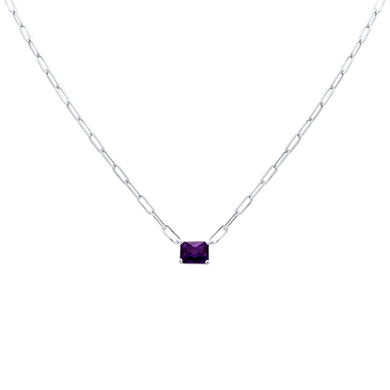 SPECIAL! 2.86ct G SI 14K White Gold Amethyst Gemstone Paperclip Pendant Necklace 14+2" Long