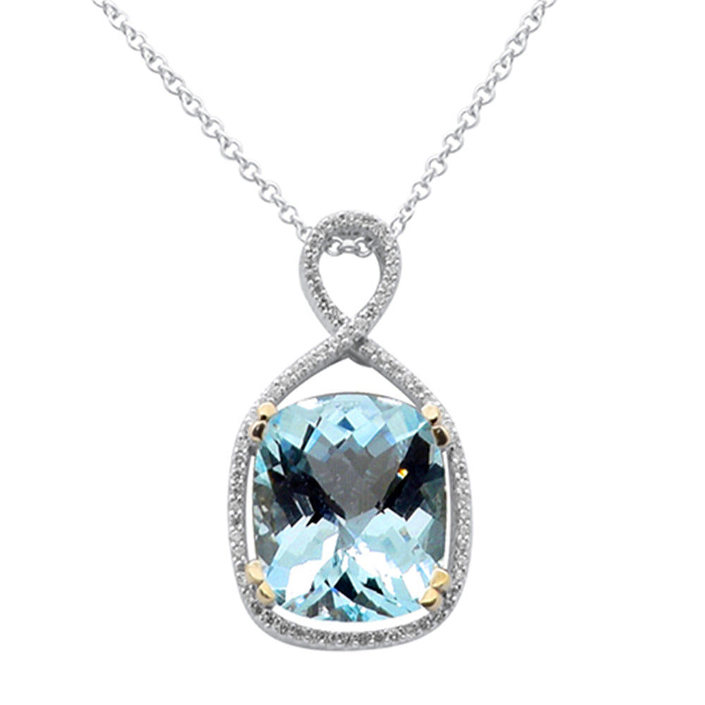 SPECIAL! 4.20ct G SI 14K White Gold Diamond & Aquamarine Gemstone Pendant Necklace 16" Long