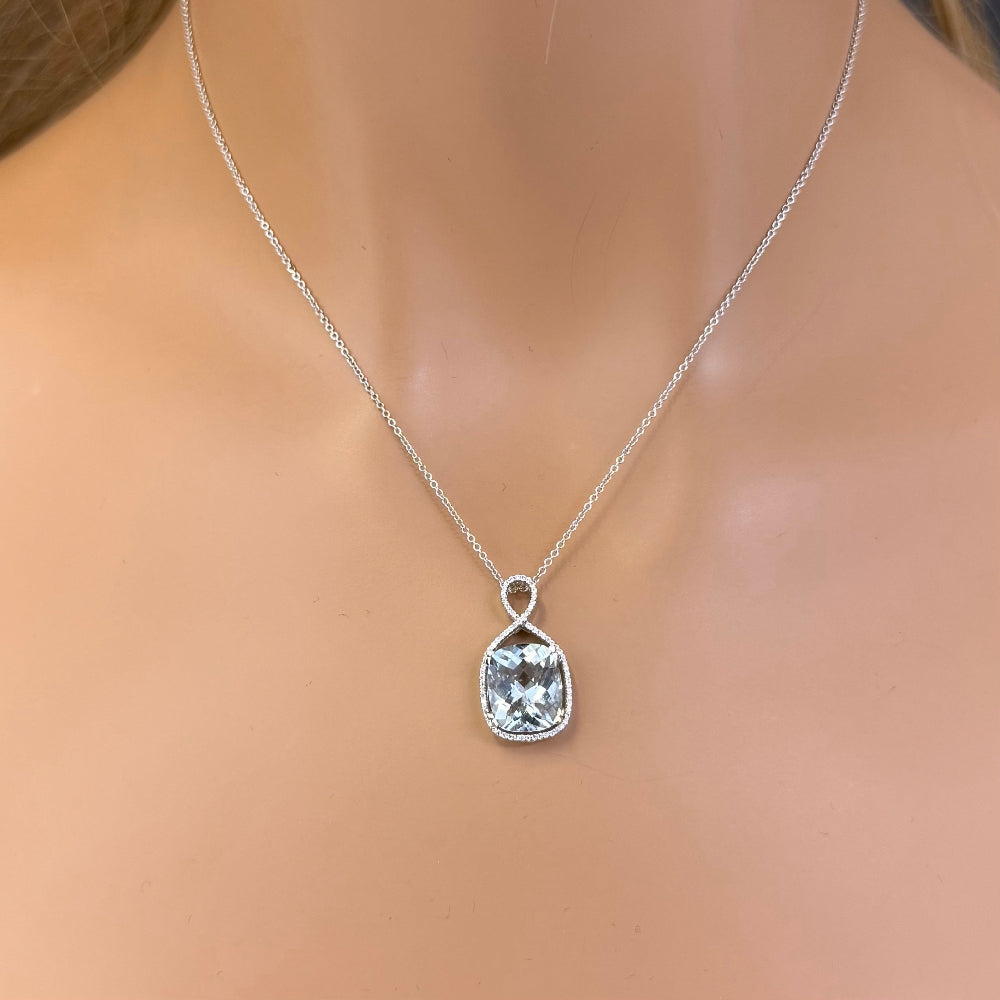 SPECIAL! 4.20ct G SI 14K White Gold Diamond & Aquamarine Gemstone Pendant Necklace 16" Long