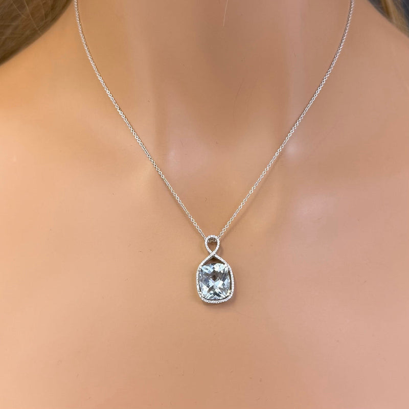 SPECIAL! 4.20ct G SI 14K White Gold Diamond & Aquamarine Gemstone Pendant Necklace 16" Long
