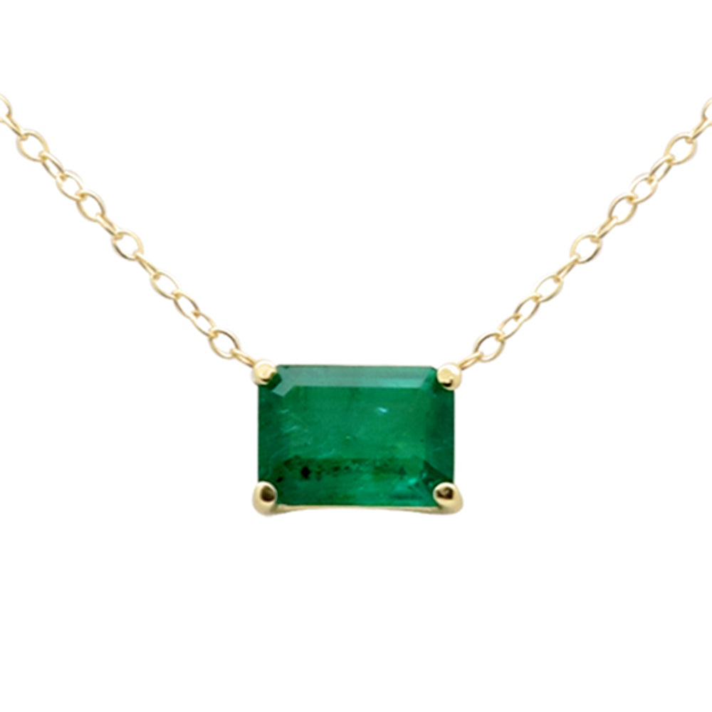 SPECIAL! .90ct G SI 14K Yellow Gold  Emerald Gemstone Solitaire Pendant Necklace 18" Long