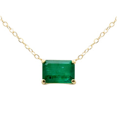 SPECIAL! .90ct G SI 14K Yellow Gold  Emerald Gemstone Solitaire Pendant Necklace 18" Long