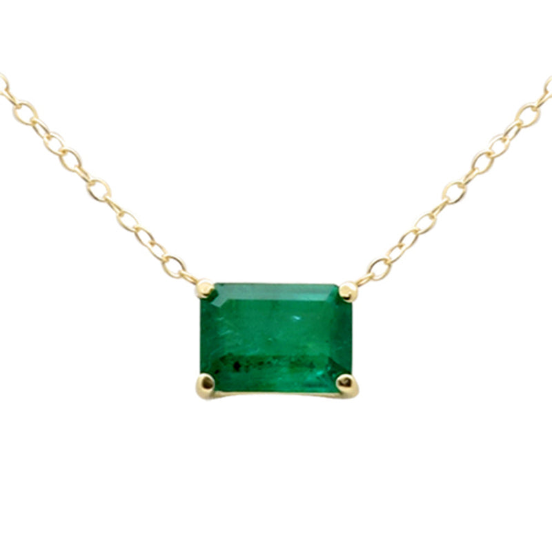 SPECIAL! .90ct G SI 14K Yellow Gold  Emerald Gemstone Solitaire Pendant Necklace 18" Long
