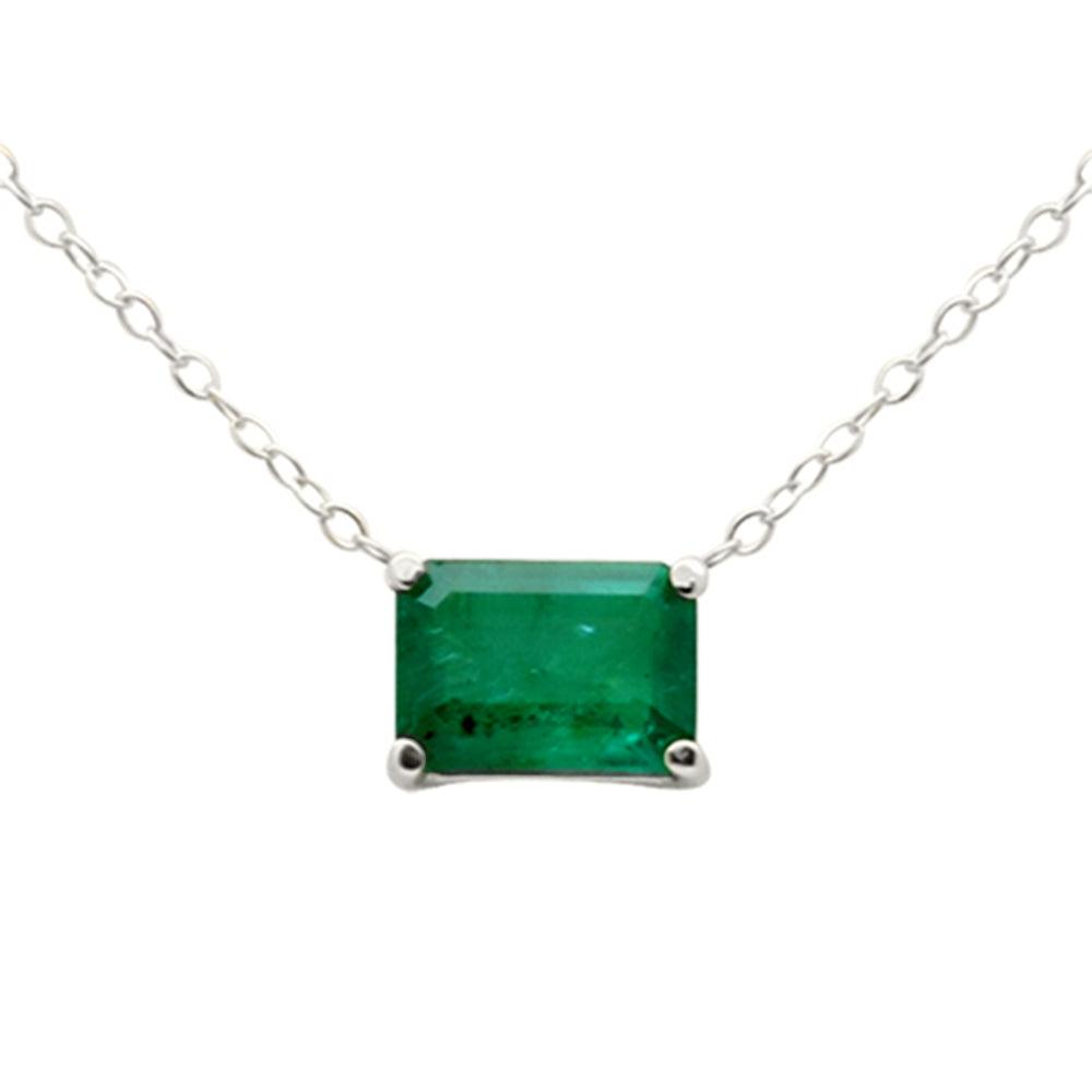 SPECIAL! 1.18ct G SI 14K White Gold  Emerald Gemstone Solitaire Pendant Necklace 18" Long