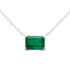SPECIAL! 1.18ct G SI 14K White Gold  Emerald Gemstone Solitaire Pendant Necklace 18" Long