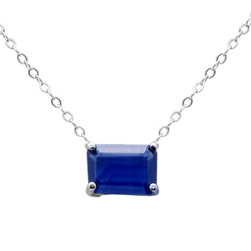 SPECIAL! .87ct G SI 14K White Gold Blue Sapphire Solitaire Gemstone Pendant Necklace 18" Long