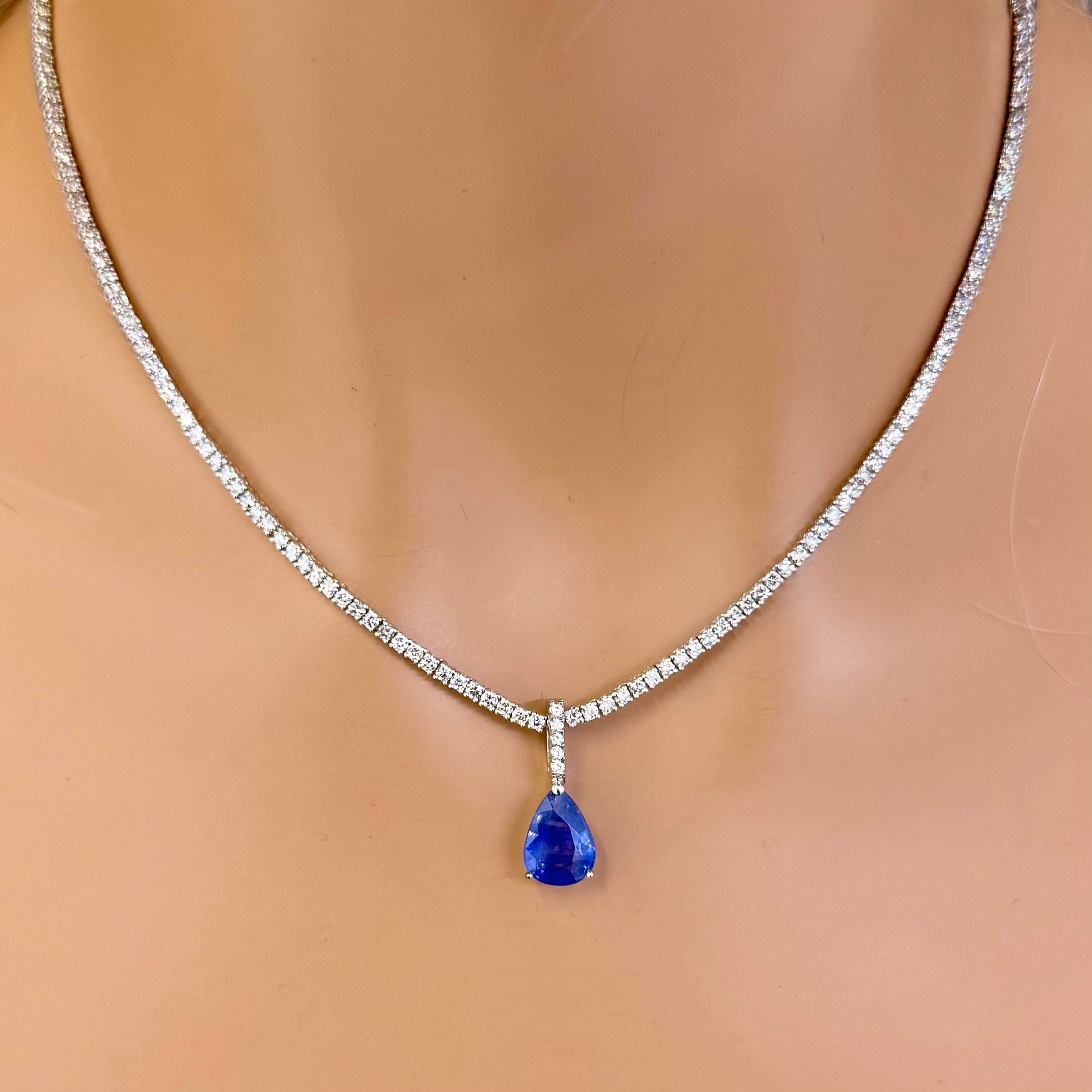 SPECIAL! 3.50ct G SI 14K White Gold Diamond & Blue Sapphire Gemstone Pendant  No Chain