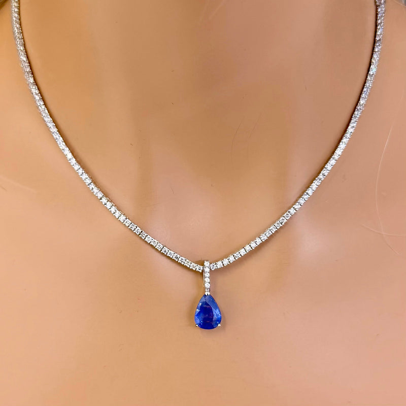 SPECIAL! 3.50ct G SI 14K White Gold Diamond & Blue Sapphire Gemstone Pendant  No Chain