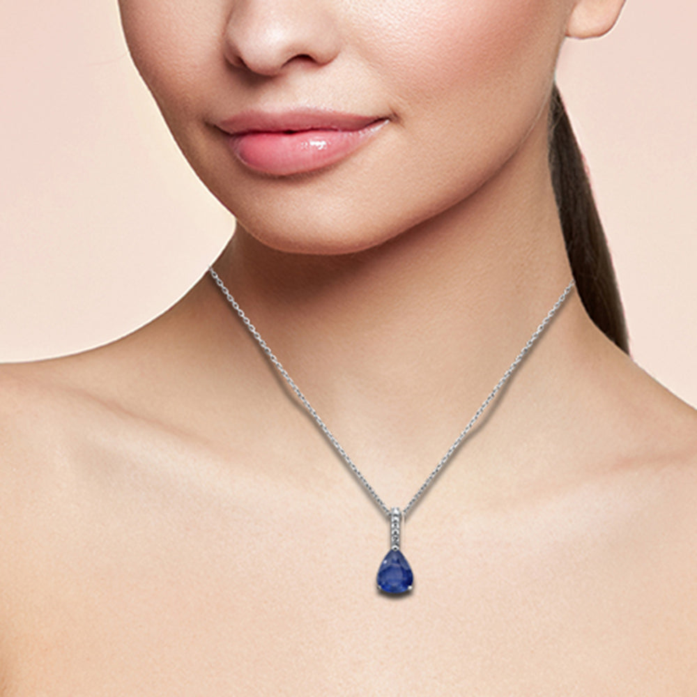 SPECIAL! 3.50ct G SI 14K White Gold Diamond & Blue Sapphire Gemstone Pendant  No Chain