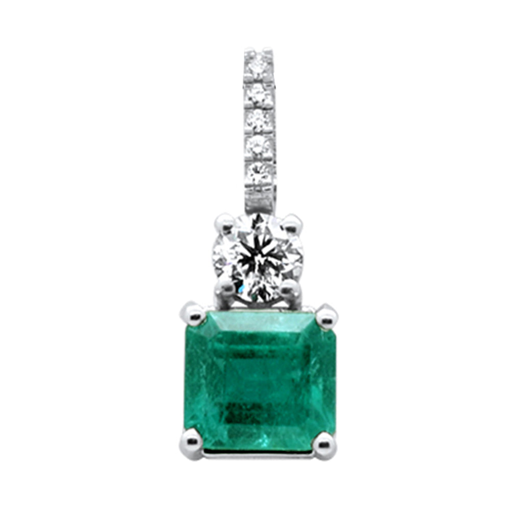 SPECIAL! 4.48ct G SI 14K White Gold Diamond & Emerald Gemstone Pendant  No Chain