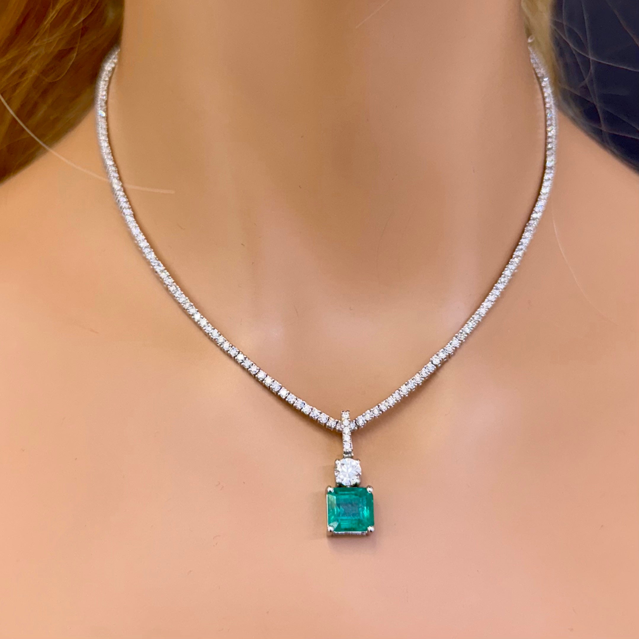 SPECIAL! 4.48ct G SI 14K White Gold Diamond & Emerald Gemstone Pendant  No Chain