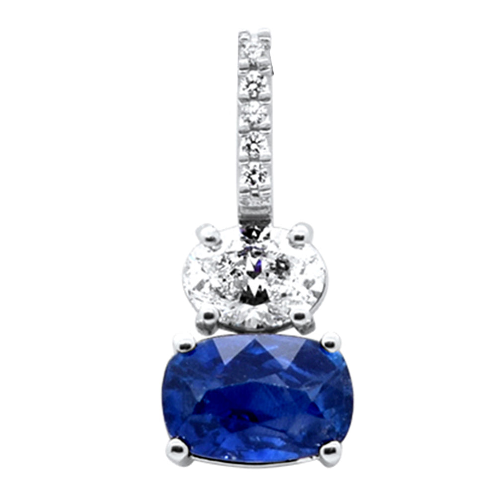 SPECIAL! 4.06ct G SI 14K White Gold Diamond Oval Shape & Blue Sapphire Gemstone Pendant  No Chain