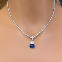 SPECIAL! 4.06ct G SI 14K White Gold Diamond Oval Shape & Blue Sapphire Gemstone Pendant  No Chain