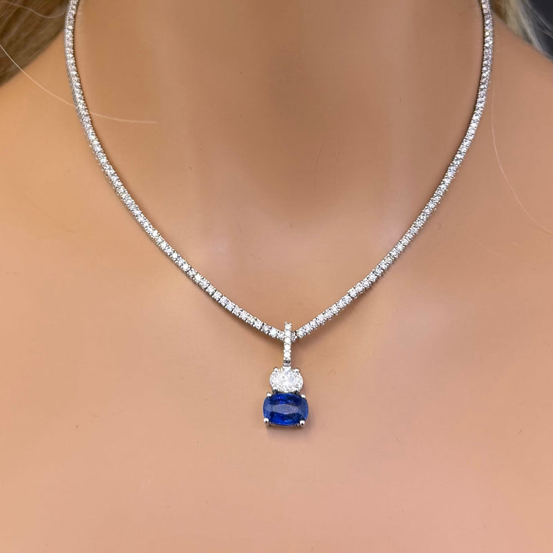 SPECIAL! 4.06ct G SI 14K White Gold Diamond Oval Shape & Blue Sapphire Gemstone Pendant  No Chain