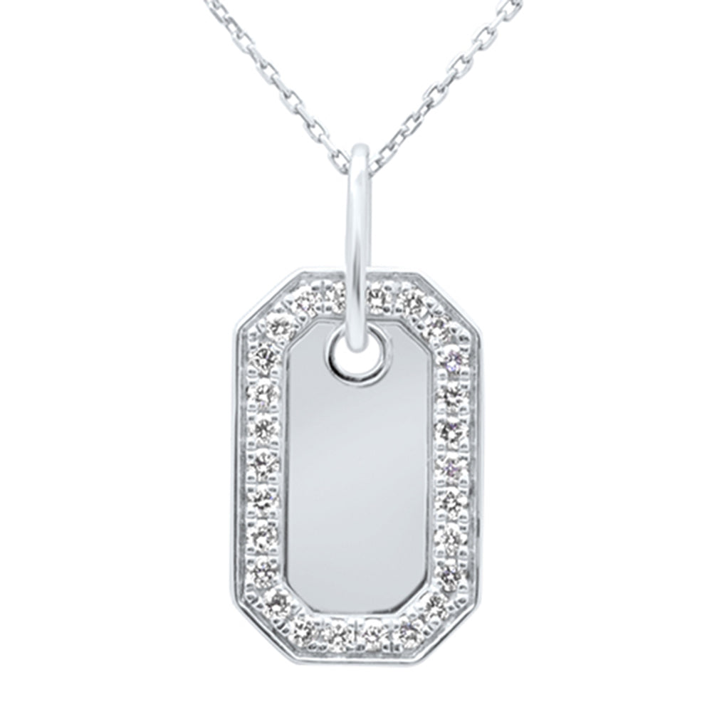SPECIAL!.49ct G SI 14K White Gold Diamond Name Dog Tag Pendant Necklace 18" Long