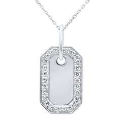 SPECIAL!.49ct G SI 14K White Gold Diamond Name Dog Tag Pendant Necklace 18" Long