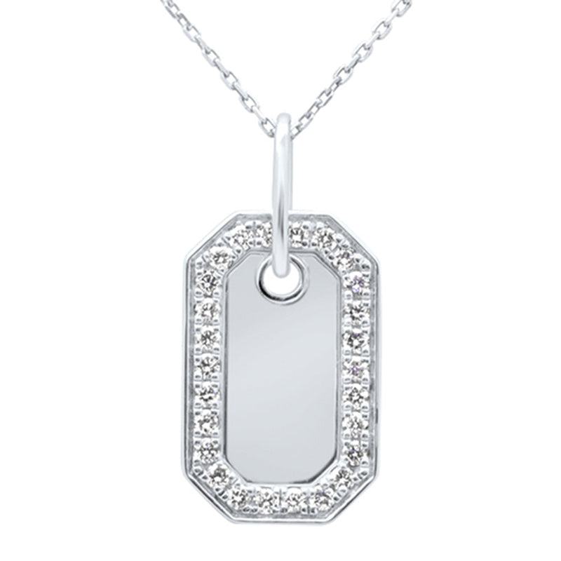 SPECIAL!.49ct G SI 14K White Gold Diamond Name Dog Tag Pendant Necklace 18" Long