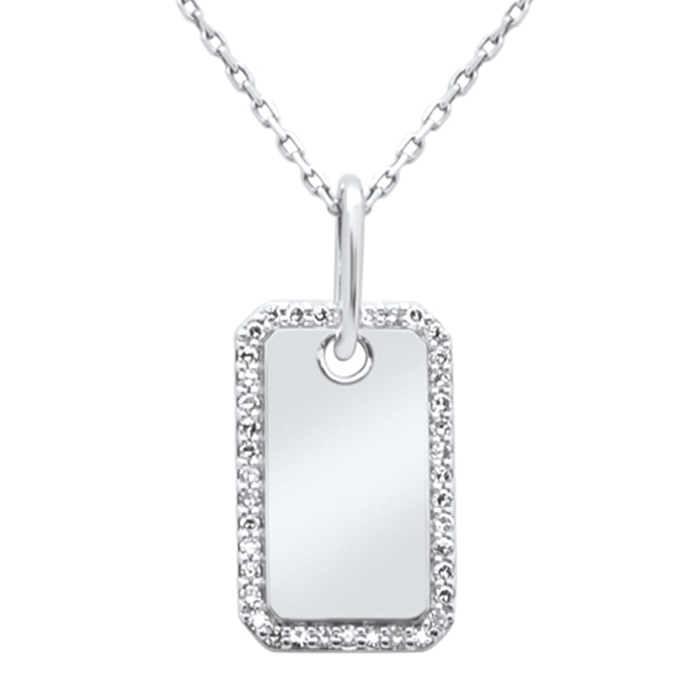 SPECIAL! .16ct G SI 14K White Gold Diamond Name Tag Pendant Necklace 18" Long