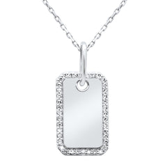SPECIAL! .16ct G SI 14K White Gold Diamond Name Tag Pendant Necklace 18" Long