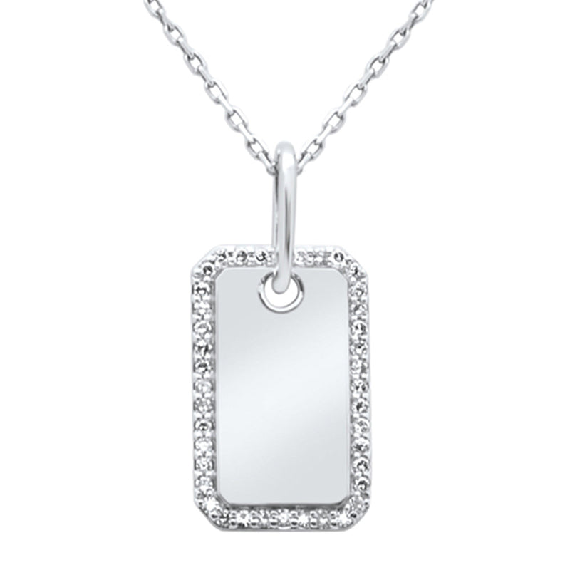 SPECIAL! .16ct G SI 14K White Gold Diamond Name Tag Pendant Necklace 18" Long