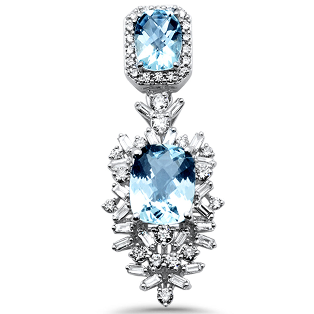SPECIAL! 4.70ct G SI 14K White Gold Diamond & Cushion Shape Aquamarine Gemstone Pendant
