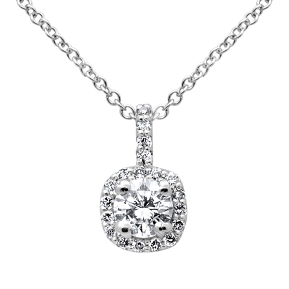 SPECIAL! .44ct G SI 14K White Gold Round Diamond Halo Pendant Necklace  18" Long