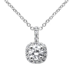 SPECIAL! .44ct G SI 14K White Gold Round Diamond Halo Pendant Necklace  18" Long