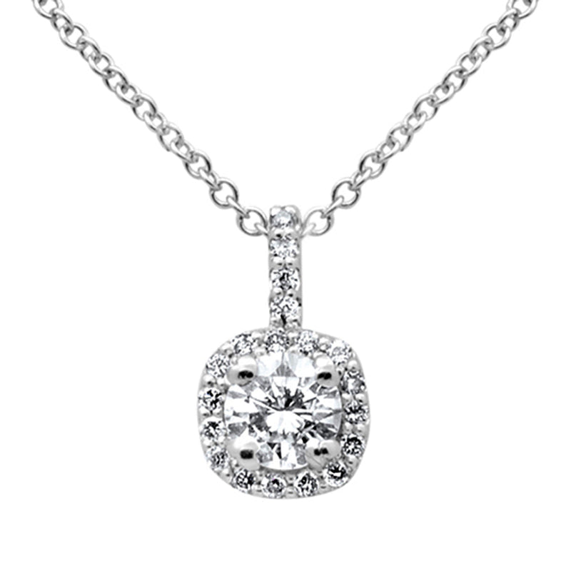 SPECIAL! .44ct G SI 14K White Gold Round Diamond Halo Pendant Necklace  18" Long