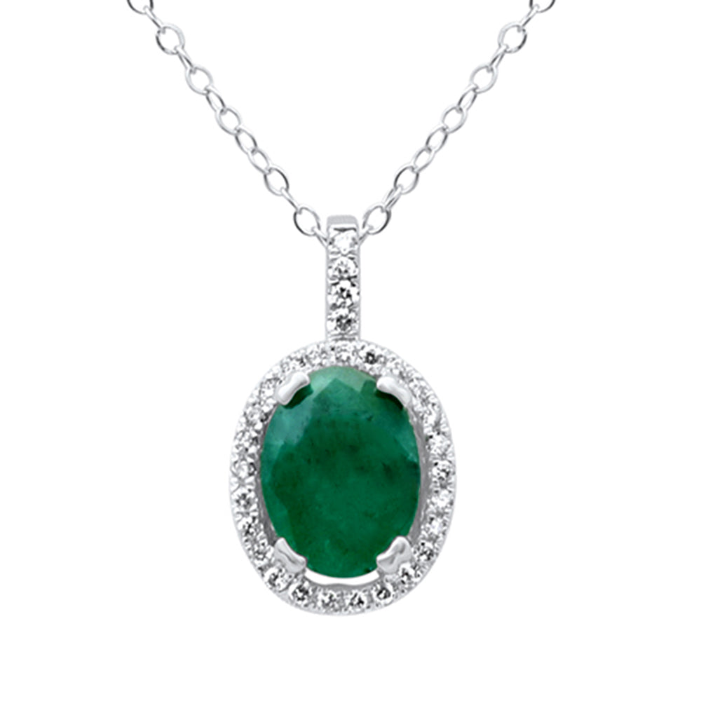 SPECIAL! 1.19ct G SI 14K White Gold Diamond & Emerald Gemstone Pendant Necklace 18"