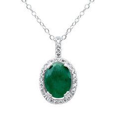 SPECIAL! 1.19ct G SI 14K White Gold Diamond & Emerald Gemstone Pendant Necklace 18"