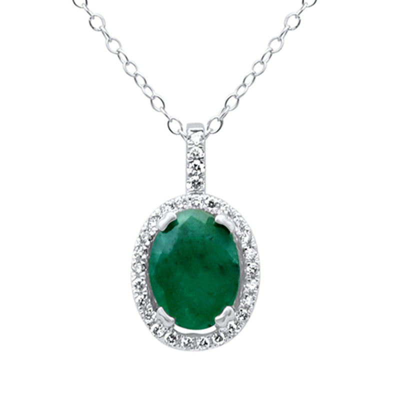 SPECIAL! 1.19ct G SI 14K White Gold Diamond & Emerald Gemstone Pendant Necklace 18"